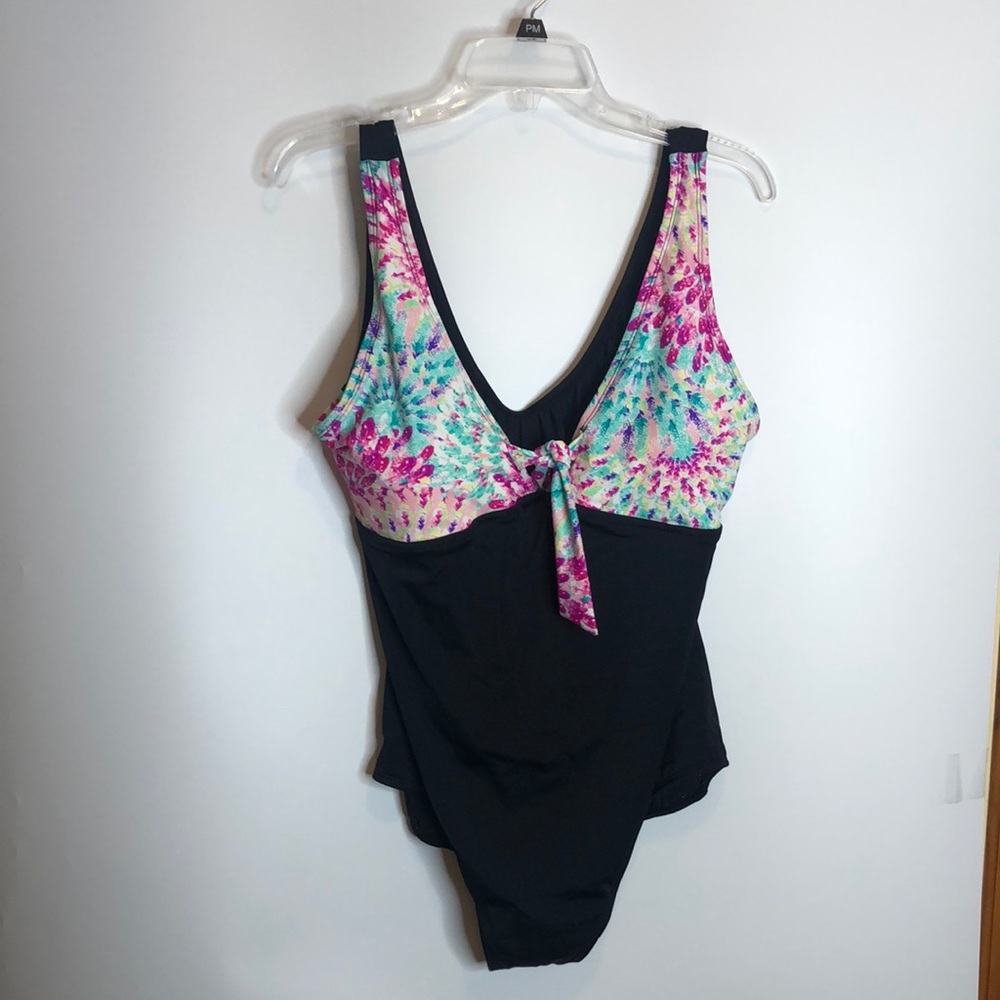 NWT Bleu Ice Womens Multicolor Tie Front One Piece Swimsuit 22 PLUS SIZE